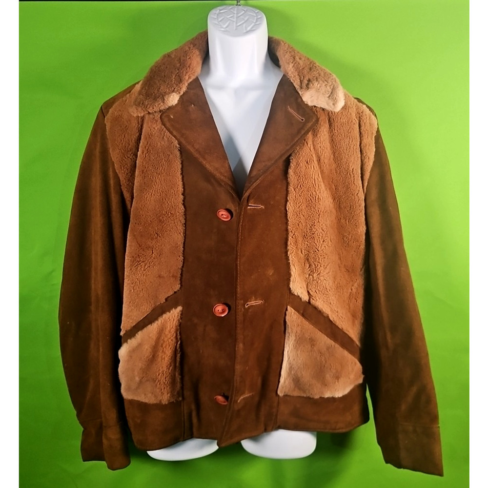 RARE Robert Lewis Vintage 70s Grizzly Shearling Jacket Suede Leather Men’s Size
